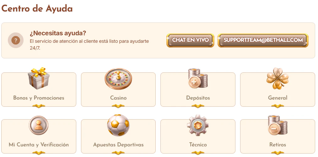 Bethall Casino atención al cliente y centro de ayuda